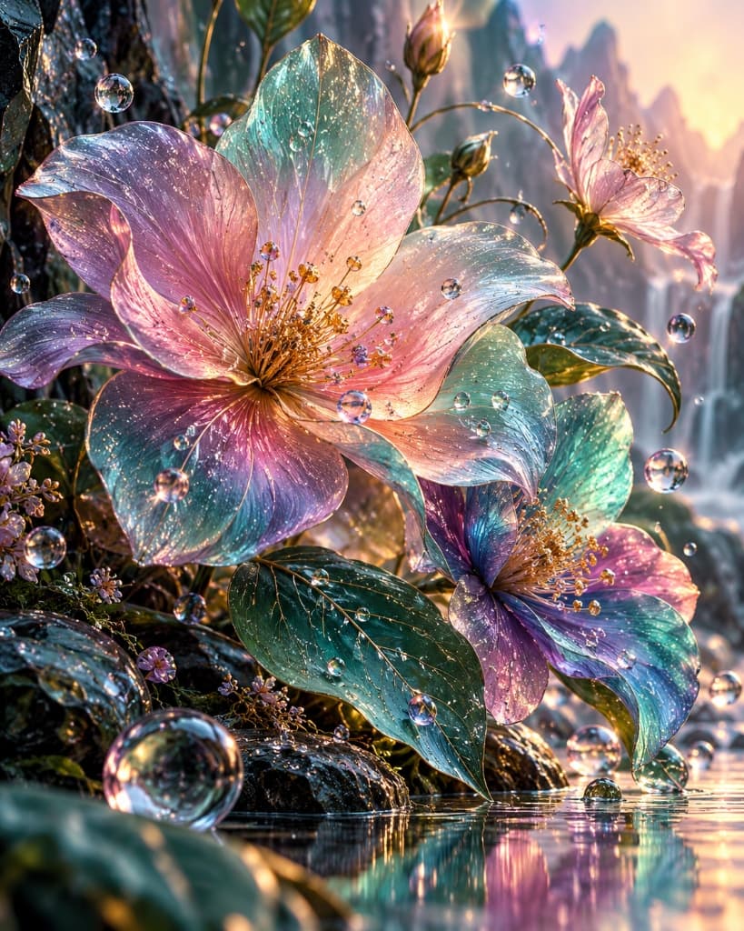 Prismatic Botanica: The Dewdrop Bloom